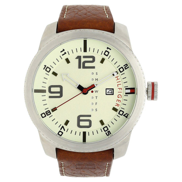 Tommy Hilfiger Quartz Analog Off White Dial Leather Strap Watch for Men-NATH1791013J