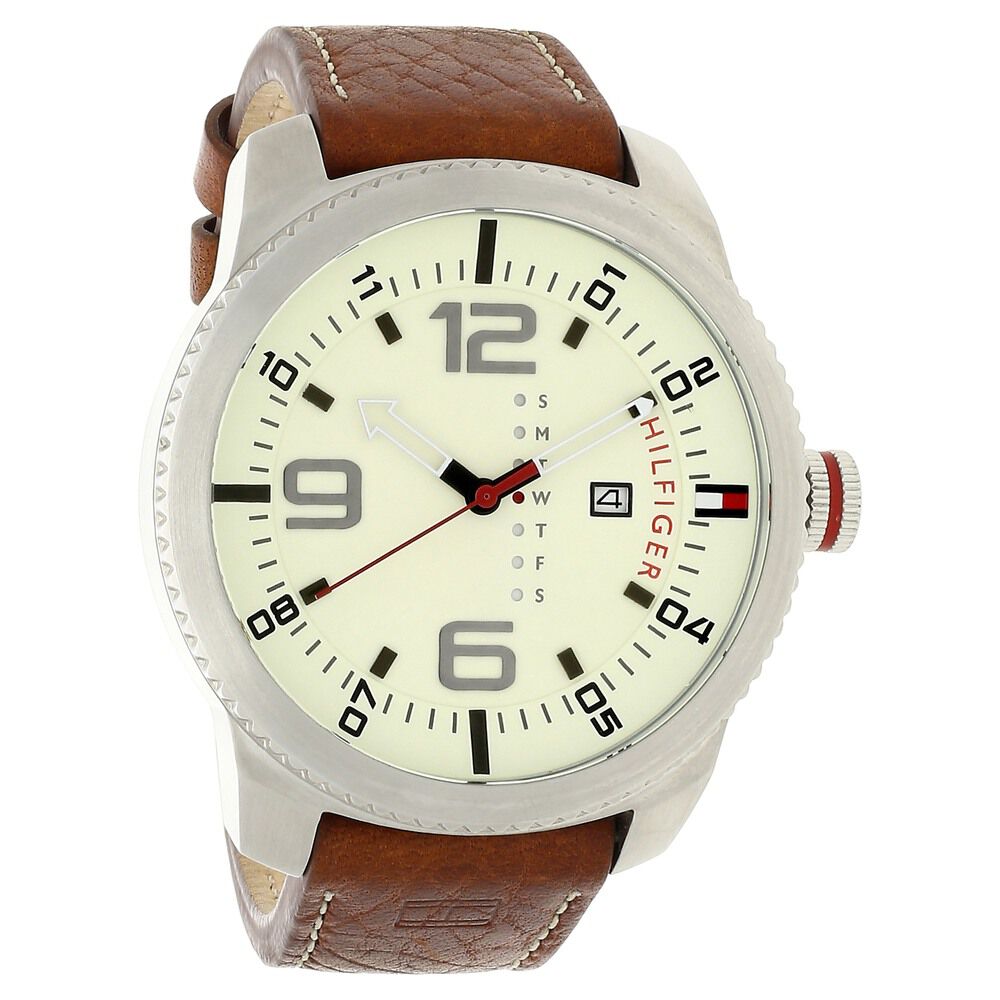 Tommy Hilfiger Quartz Analog Off White Dial Leather Strap Watch for Men-NATH1791013J