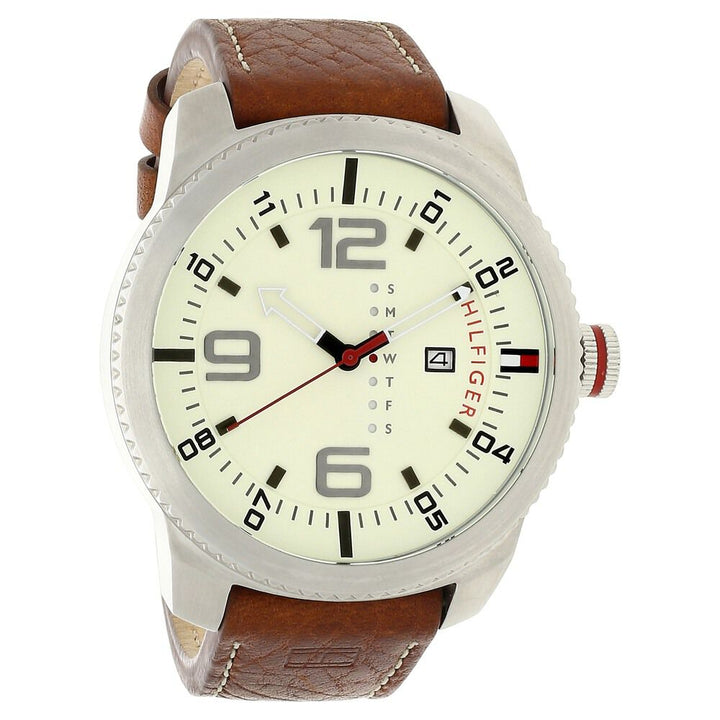 Tommy Hilfiger Quartz Analog Off White Dial Leather Strap Watch for Men-NATH1791013J