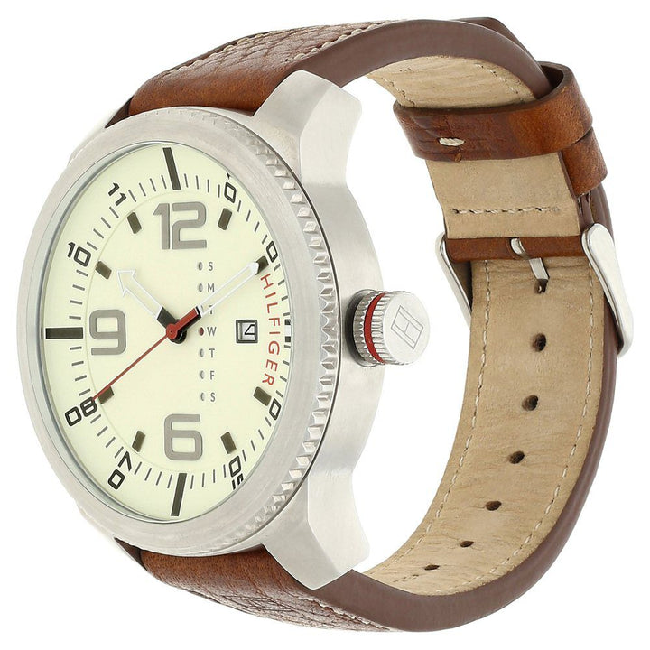 Tommy Hilfiger Quartz Analog Off White Dial Leather Strap Watch for Men-NATH1791013J