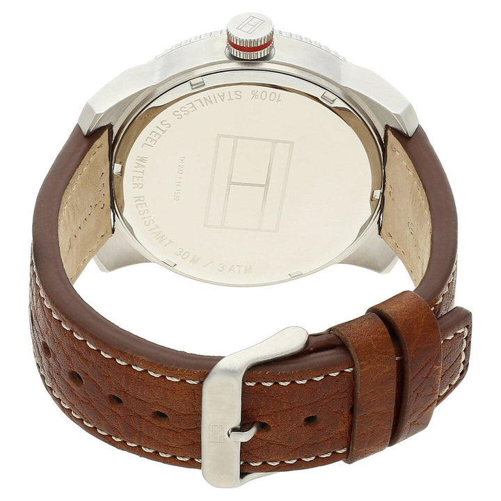 Tommy Hilfiger Quartz Analog Off White Dial Leather Strap Watch for Men-NATH1791013J