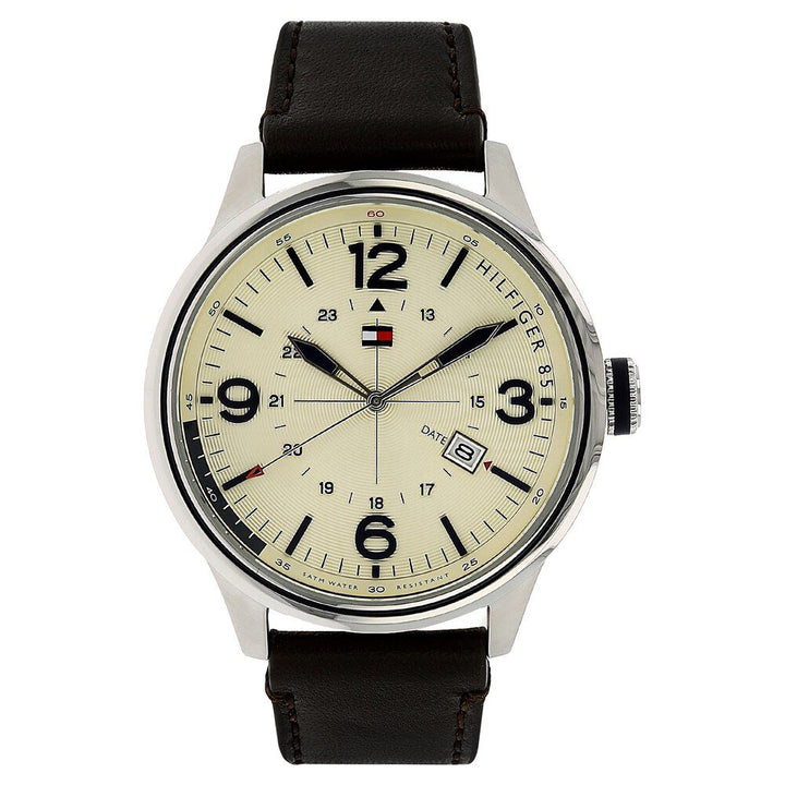 Tommy Hilfiger Quartz Analog Beige Dial Leather Strap Watch for Men-NATH1791102J