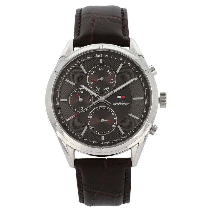 Tommy Hilfiger Quartz Analog with Day and Date Brown Dial Leather Strap Watch for Men-NCTH1791126