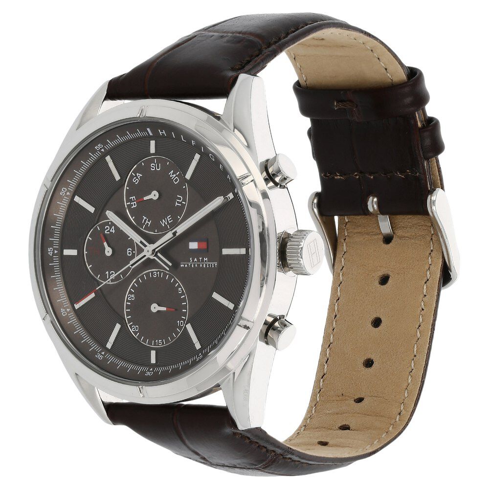 Tommy Hilfiger Quartz Analog with Day and Date Brown Dial Leather Strap Watch for Men-NCTH1791126