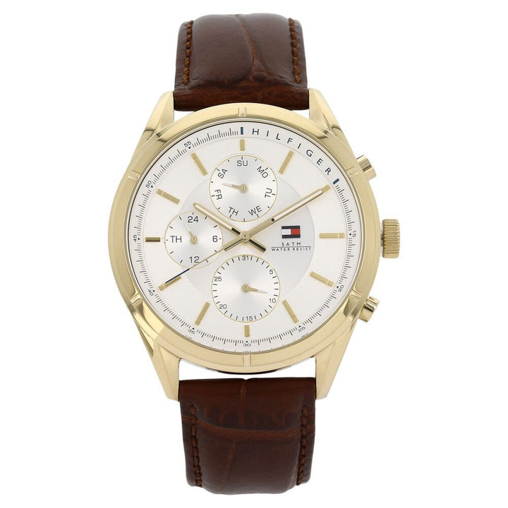 Tommy Hilfiger Quartz Analog Silver Dial Leather Strap Watch for Men-NCTH1791127