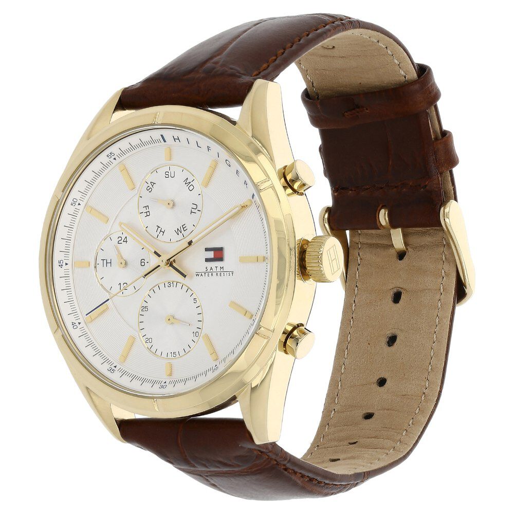 Tommy Hilfiger Quartz Analog Silver Dial Leather Strap Watch for Men-NCTH1791127