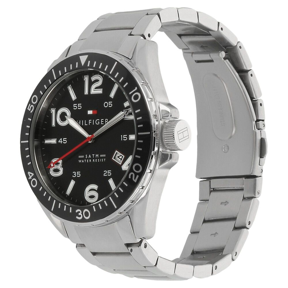 Tommy Hilfiger Quartz Analog with Day and Date Black Dial Stainless Steel Strap Watch for Men-NATH1791135J