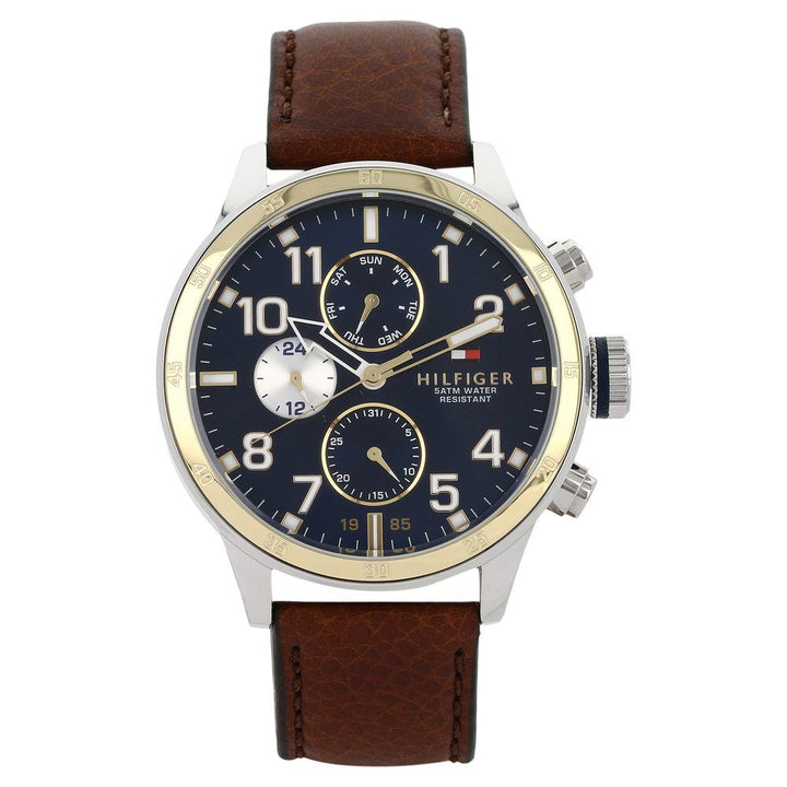 Tommy Hilfiger Quartz Multifunction Blue Dial Leather Strap Watch for Men-NTTH1791137