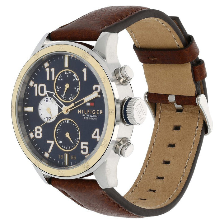 Tommy Hilfiger Quartz Multifunction Blue Dial Leather Strap Watch for Men-NTTH1791137