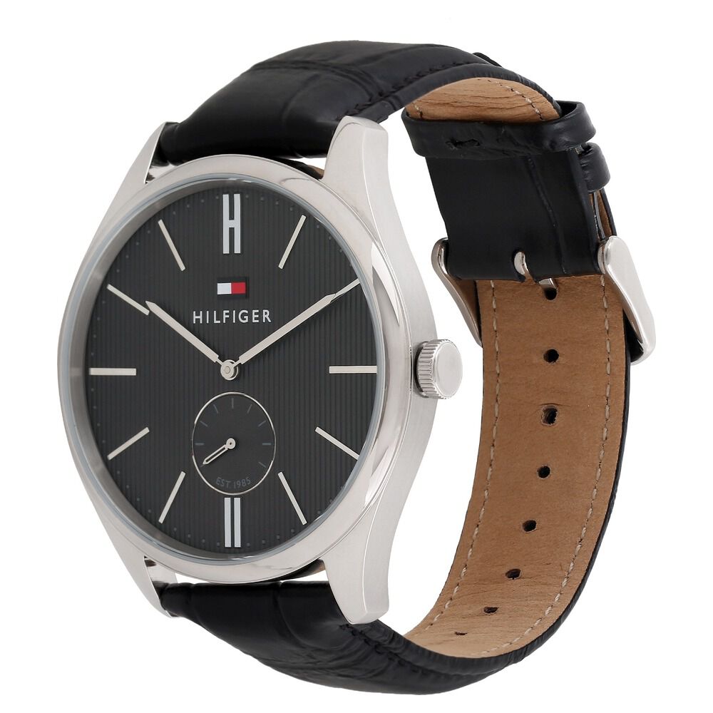 Tommy Hilfiger Quartz Analog Black Dial Leather Strap Watch for Men-NATH1791168J
