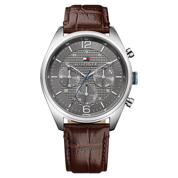 Tommy Hilfiger Quartz Multifunction Grey Dial Leather Strap Watch for Men-NATH1791184