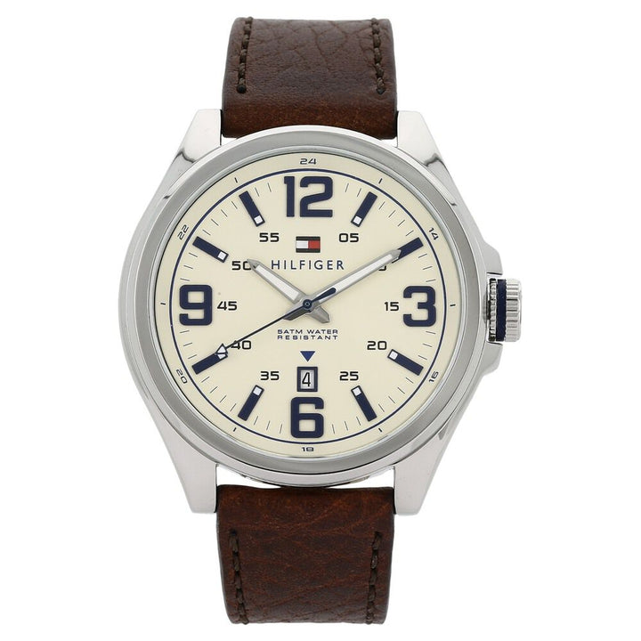 Tommy Hilfiger Quartz Analog Beige Dial Silicone Strap Watch for Men-NCTH1791207W