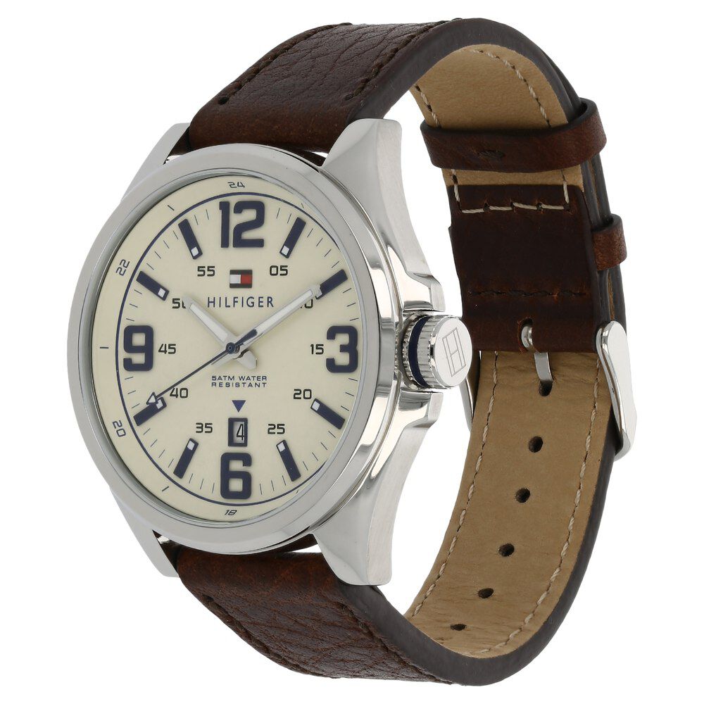 Tommy Hilfiger Quartz Analog Beige Dial Silicone Strap Watch for Men-NCTH1791207W