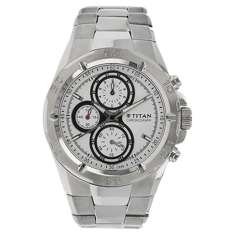 Titan Chronograph Silver Dial Stainless Steel Strap Watch For Men
