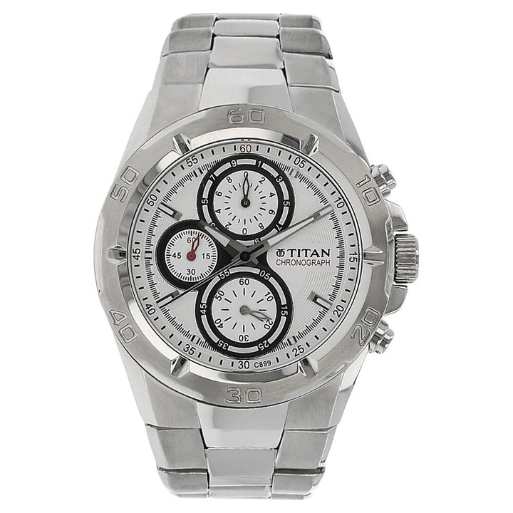 Titan Chronograph Silver Dial Stainless Steel Strap watch for Men NS9308SM01