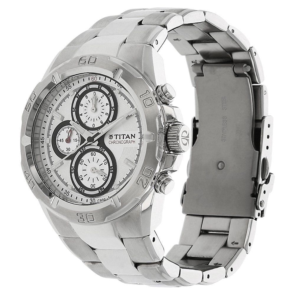 Titan Chronograph Silver Dial Stainless Steel Strap watch for Men NS9308SM01