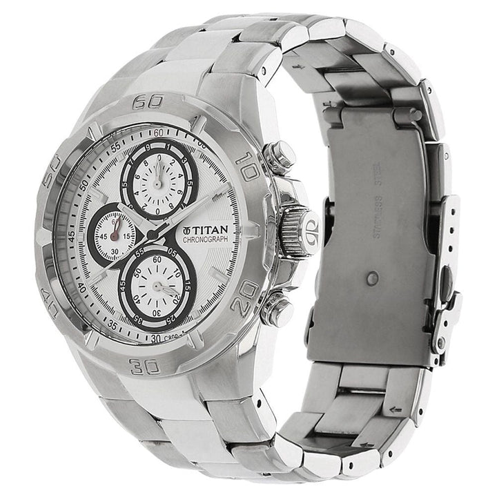 Titan Chronograph Silver Dial Stainless Steel Strap watch for Men NS9308SM01