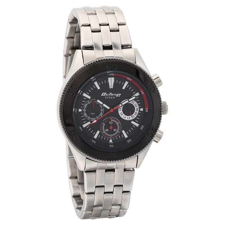 Titan Quartz Multifunction Black Dial Stainless Steel Strap Watch for Men-NL9324KM01