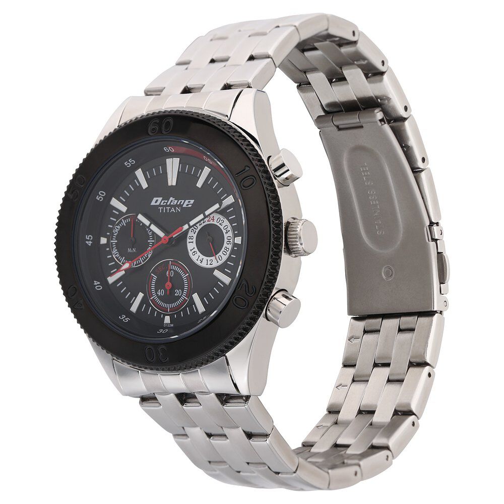 Titan Quartz Multifunction Black Dial Stainless Steel Strap Watch for Men-NL9324KM01