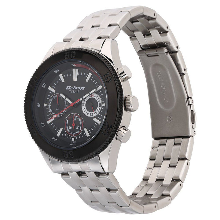 Titan Quartz Multifunction Black Dial Stainless Steel Strap Watch for Men-NL9324KM01