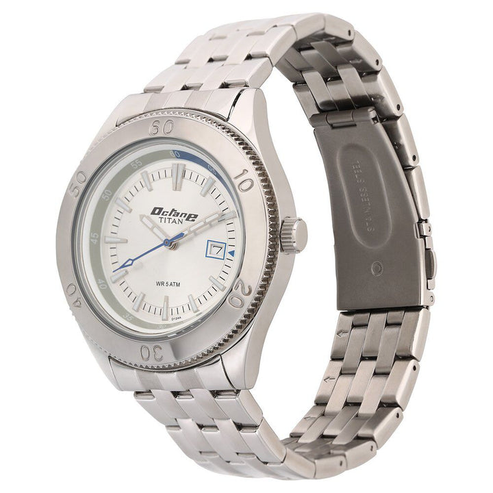 Titan Octane Silver Dial Analog with Date Stainless Steel Strap watch for Men-NL9324SM02