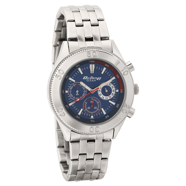 Titan Quartz Multifunction Blue Dial Stainless Steel Strap Watch for Men-NL9324SM04