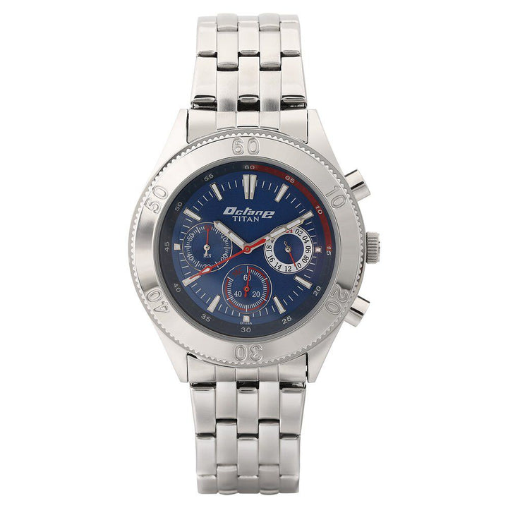 Titan Quartz Multifunction Blue Dial Stainless Steel Strap Watch for Men-NL9324SM04