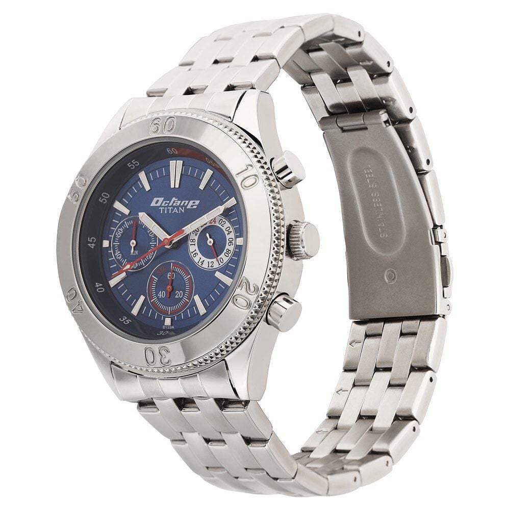 Titan Quartz Multifunction Blue Dial Stainless Steel Strap Watch for Men-NL9324SM04