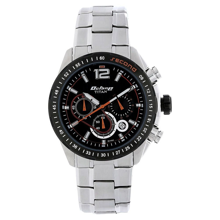 Titan Quartz Chronograph Black Dial Stainless Steel Strap Watch for Men-NF9447KM01MJ