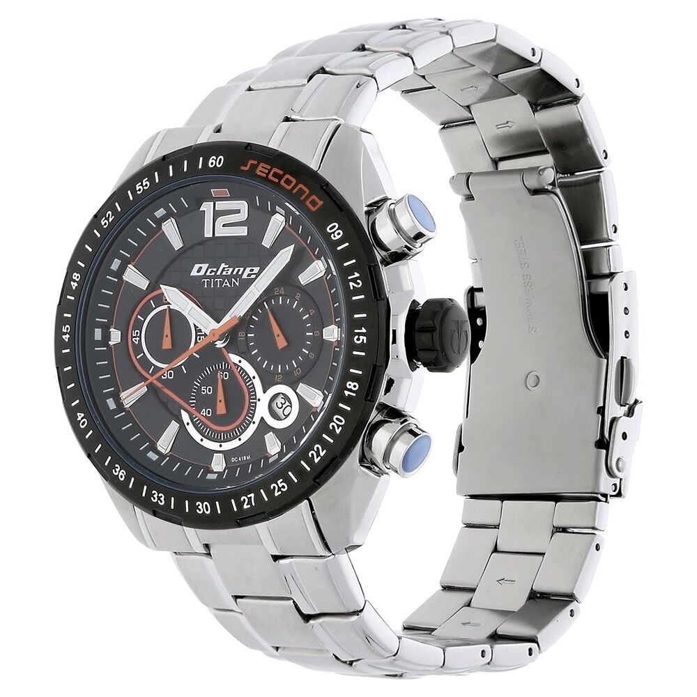 Titan Quartz Chronograph Black Dial Stainless Steel Strap Watch for Men-NF9447KM01MJ