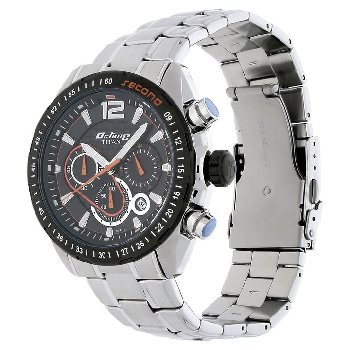Titan Quartz Chronograph Black Dial Stainless Steel Strap Watch for Men-NF9447KM01MJ