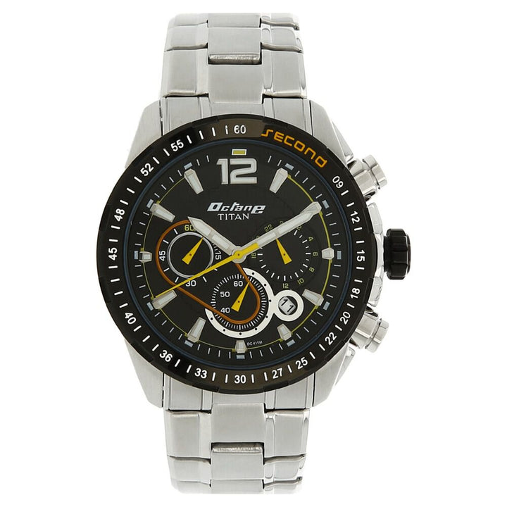 Titan Quartz Chronograph Black Dial Stainless Steel Strap Watch for Men-NF9447KM02MJ