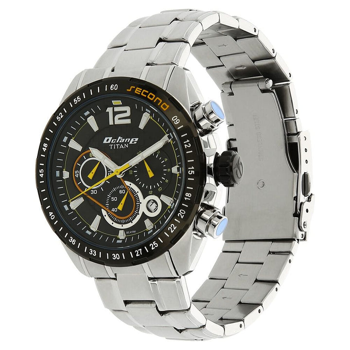 Titan Quartz Chronograph Black Dial Stainless Steel Strap Watch for Men-NF9447KM02MJ