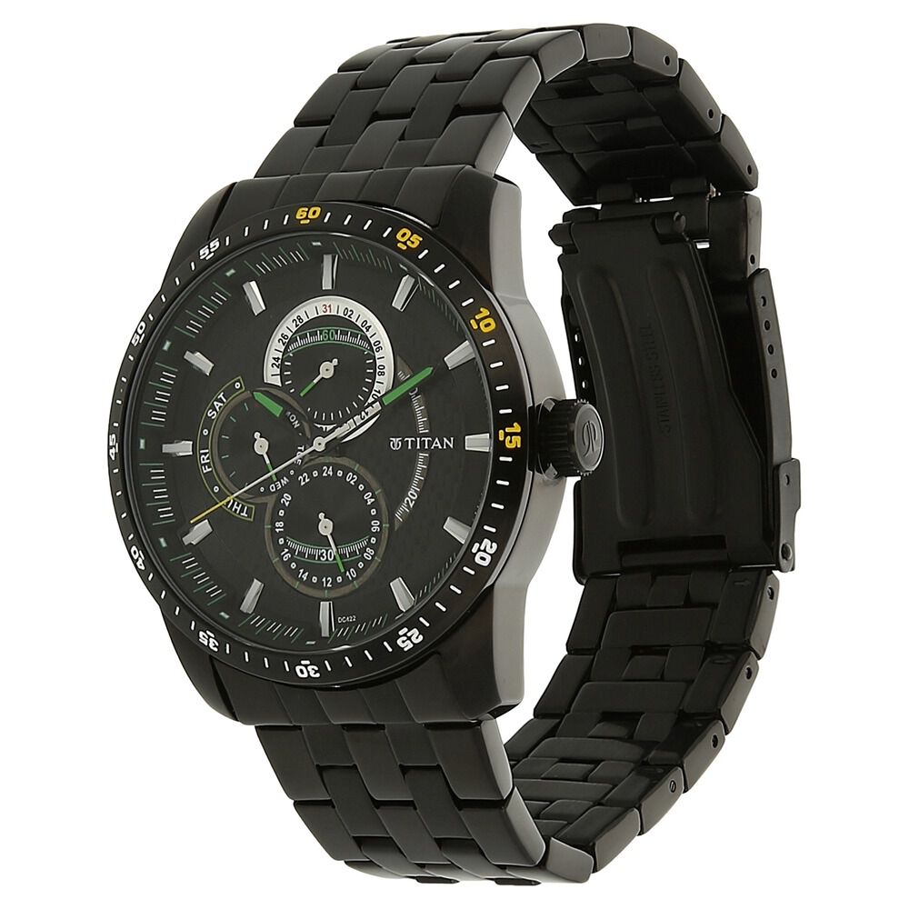 Titan Quartz Multifunction Black Dial Stainless Steel Strap Watch for Men-NF9449NM01MA