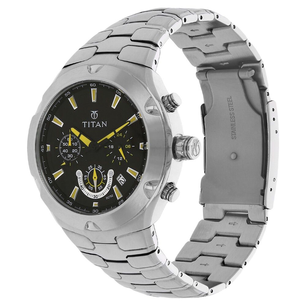 Titan Quartz Chronograph Black Dial Stainless Steel Strap Watch for Men-NF9468SM01M
