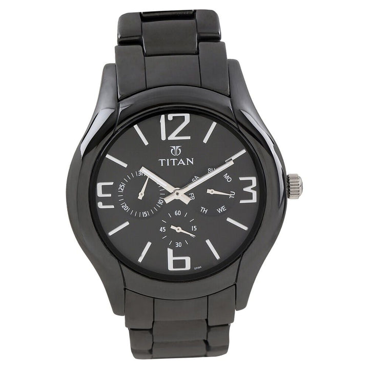 Titan Ceramic Black Dial Quartz Multifunction Ceramic Strap Watch for Men-NH90018KC01