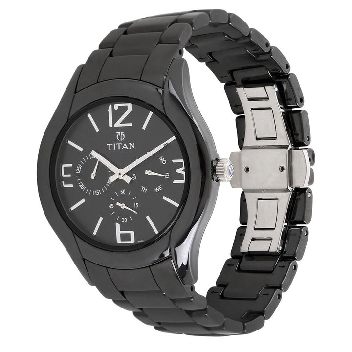 Titan Ceramic Black Dial Quartz Multifunction Ceramic Strap Watch for Men-NH90018KC01