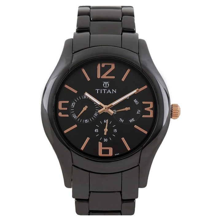 Titan Quartz Multifunction Black Dial Ceramic Strap watch for Men-NH90018KC02