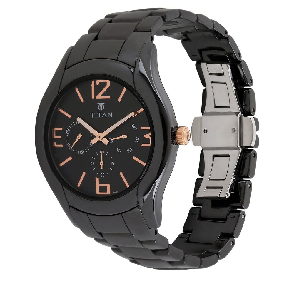 Titan Quartz Multifunction Black Dial Ceramic Strap watch for Men-NH90018KC02