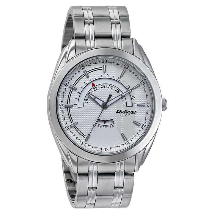 Titan Quartz Analog with Date White Dial Stainless Steel Strap Watch for Men-NK1582SM01B