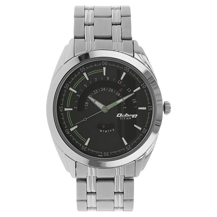 Titan Quartz Analog with Date Black Dial Stainless Steel Strap Watch for Men-NK1582SM02B