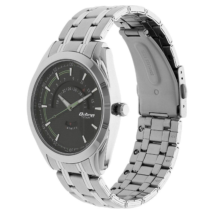 Titan Quartz Analog with Date Black Dial Stainless Steel Strap Watch for Men-NK1582SM02B