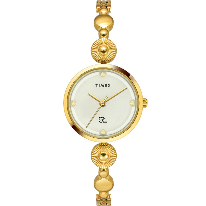Timex Fria Women Off White Dial Round Analog Brass Dial Watch- TWEL18200