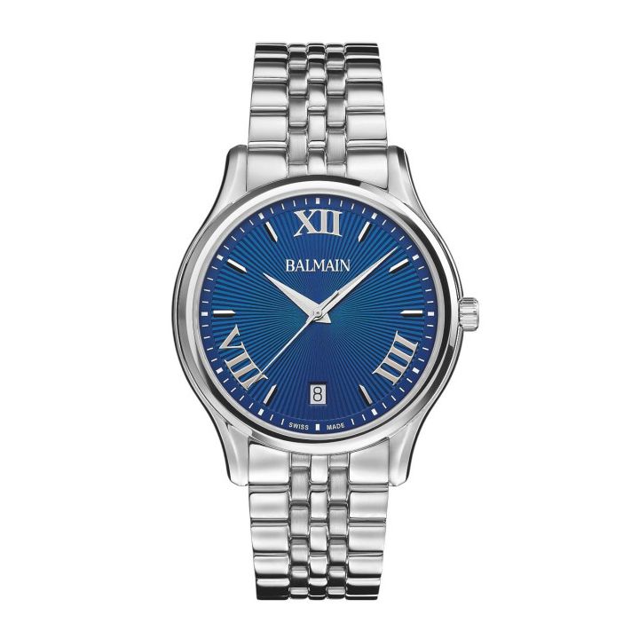 Balmain Men's Textured Blue Dial Round Analogue Watch with Steel Strap