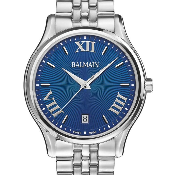 Balmain Men's Textured Blue Dial Round Analogue Watch with Steel Strap
