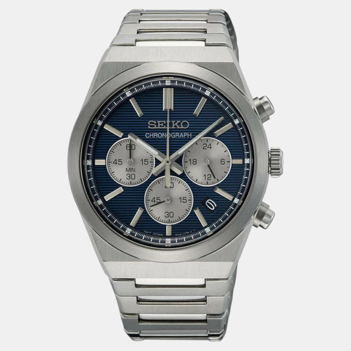 Seiko Dress Quartz Men Blue Dail Chronograph Stainless Steel Watch SSB453P1