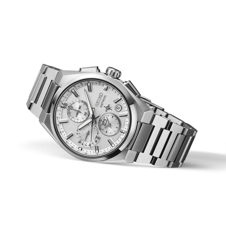 Seiko Astron GPS Solar 5X Dual-Time Chronograph in Silvery White - SSH159J1