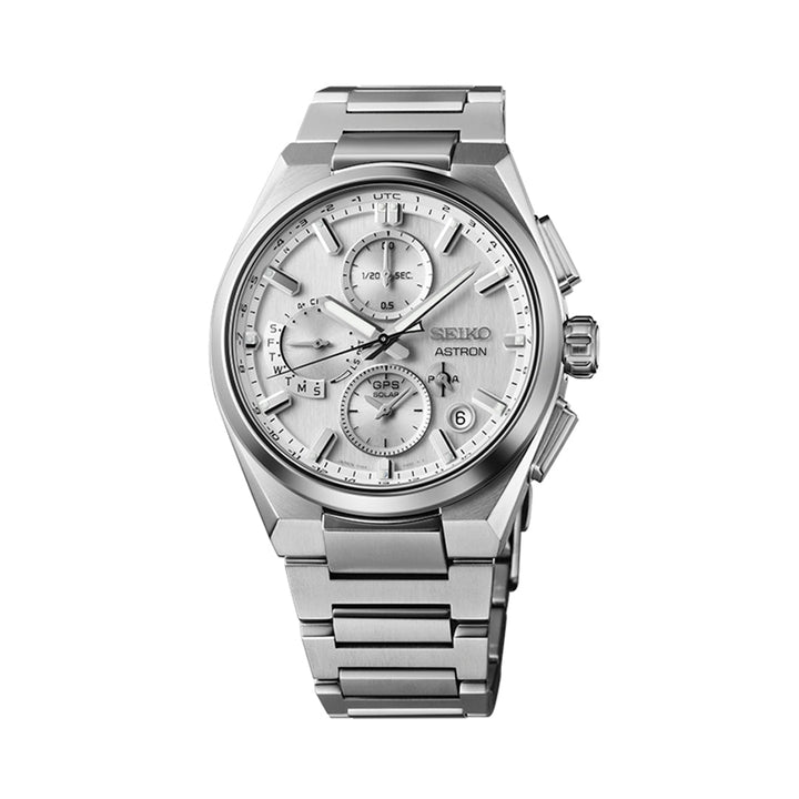 Seiko Astron GPS Solar 5X Dual-Time Chronograph in Silvery White - SSH159J1