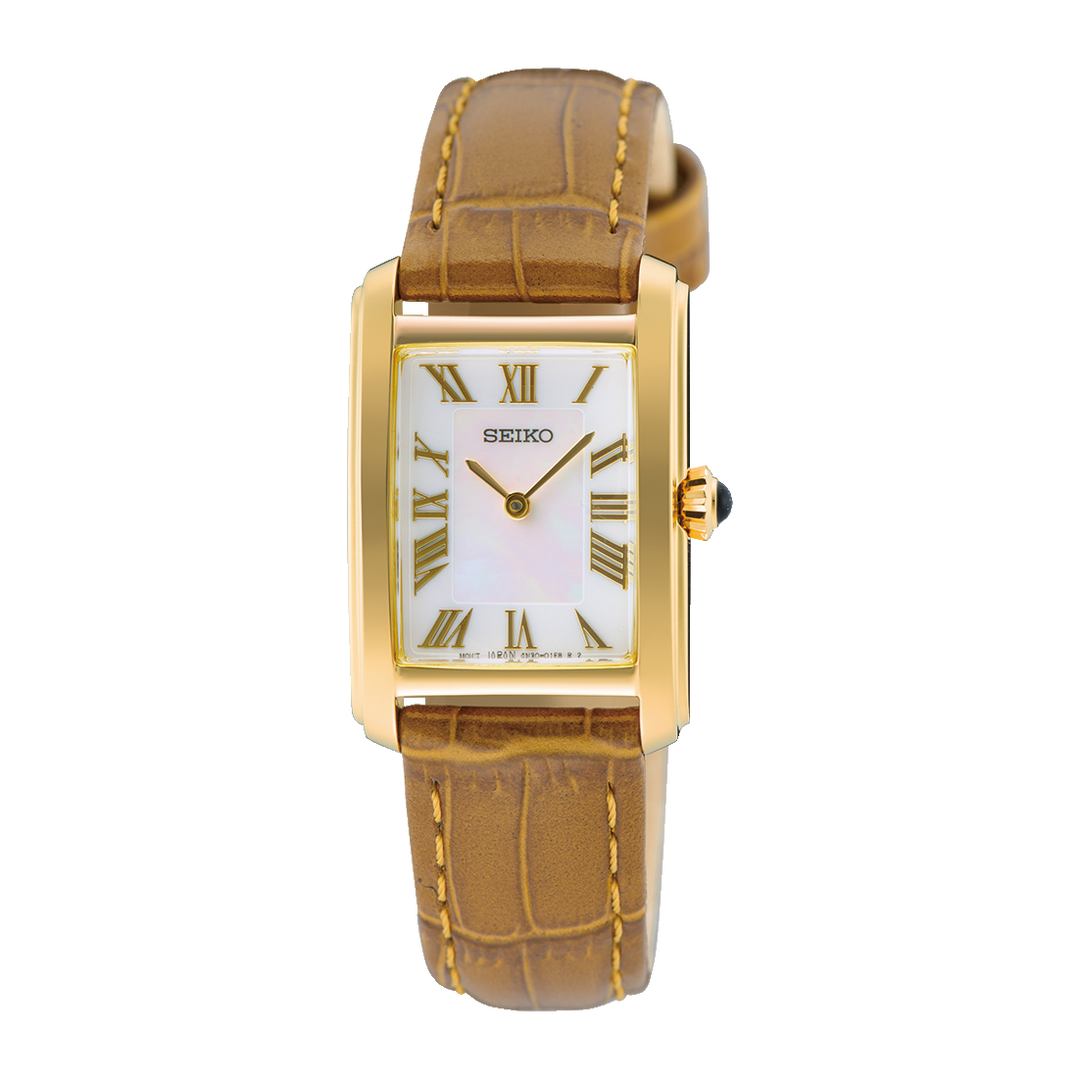 Seiko SWR100 Women's Gold-Tone Quartz Watch with Brown Leather Strap