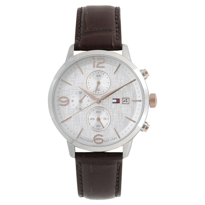 Tommy Hilfiger Quartz Multifunction Silver Dial Leather Strap Watch for Men-NTH1710360